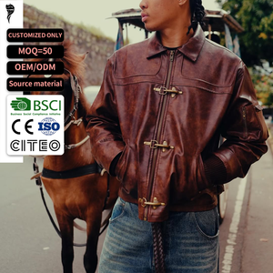 เสื้อแจ็คเก็ตหนัง PU สำหรับผู้ชาย ปกคอพับ ปิดด้วยซิป สไตล์ชุดทำงาน กันลมสำหรับฤดูใบไม้ร่วง ทรงปกติ - Product Image 1