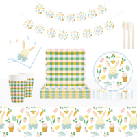 Ensemble de vaisselle jetable pour fête de Pâques DAMAI, design à carreaux colorés avec lapin de Pâques, assiettes en papier de 9 pouces, style moderne et luxueux