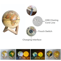 Globe Edukasi Geografi Sekolah Grosir, Kayu & Plastik 20cm Beige, Lampu LED Sentuh, DIY, Kotak Hadiah Multibahasa
