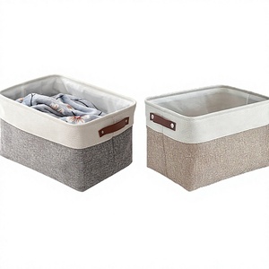 Organisateur de vêtements moderne en tissu de lin, pliable, en aluminium brillant, avec poignée métallique, cube de rangement carré anti-poussière pour la maison et la garde-robe - Product Image 1