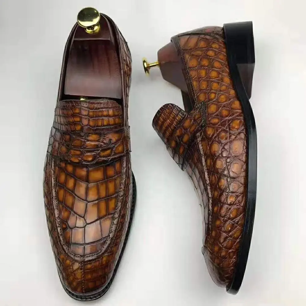Chengyin Branded shoes Men Hand Made Custom Luxury Red Wine Crocodile Leather Loafer Men Dress Shoes