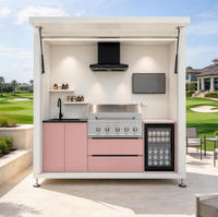 Ensemble complet de cuisine extérieure pour villa avec armoire de rangement, barbecue à gaz et réfrigérateur à boissons