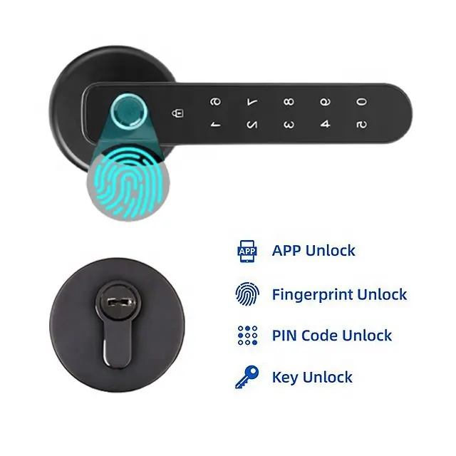 Best Security Door Lock Fingerprint And Digital Keypad TTlock Mobile APP Lever Handle Smart Lock For Front Door With Lock Set