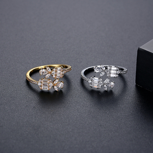 LUOTEEMI Trang Sức Đeo Tay Đính Đá Zircon Phổ Biến Lạ Mắt Có Thể Điều Chỉnh Trang Sức Đeo Tay Đám Cưới Cho Nữ Màu Vàng Trắng Hở Nhẫn Hoa Cho Nữ Hàn Quốc - Product Image 4