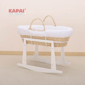 Panier Moïse <span class=keywords><strong>en</strong></span> écorces de maïs avec doublure <span class=keywords><strong>en</strong></span> coton jersey à motif gaufré, tressé à la main, berceau naturel pour nouveau-né, nid de sommeil pour bébé - Product Image 4