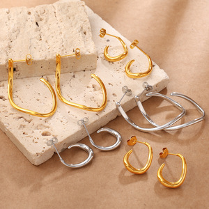 Pendientes de Aro Geométricos de Forma Irregular en Oro, Plata y Acero Inoxidable para Uso Diario Unisex - Product Image 1
