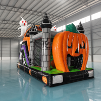 Maison gonflable commerciale de rebond d'Halloween combinée avec le château de citrouille de glissière pour la location d'événement de partie