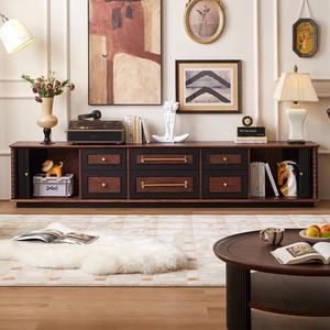 French Style Solid Wood TV <b>Cabinet</b> 220x40x48cm With Drawers Storage Living Room Furniture - Product Image 1