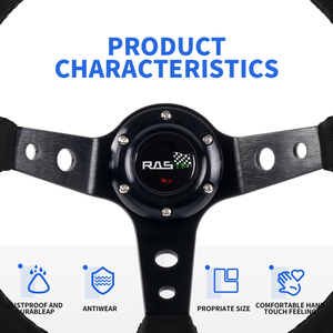 <span class=keywords><strong>Volant</strong></span> de rue en cuir noir 350mm <span class=keywords><strong>Volant</strong></span> de course de <span class=keywords><strong>rallye</strong></span> - Product Image 4