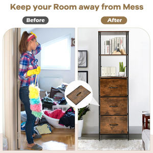 Commode verticale autoportante minimaliste moderne DB avec 3 tiroirs 3 étagères Commode en MDF pour chambre à coucher Rangement pliable - Product Image 6