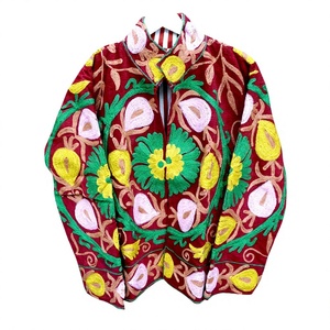 <b>ART</b>&<b>ART</b> Traditional Multi Floral Hand Embroidery Mandarin Collar Quilted Jacket Full Sleeve Women's Woven Cotton Eco-Friendly - Product Image 1