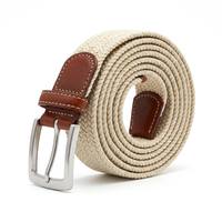 Ceinture de golf en gros pour hommes, en sangle tressée solide, élastique extensible, avec boucle ardillon en laiton, en cuir véritable, 48 pouces