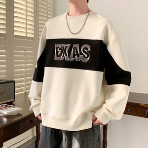 Sweat-shirt décontracté pour homme KingSen de haute qualité, 100% coton, coupe ample, épaules tombantes, col rond, patchwork coloré - Product Image 1