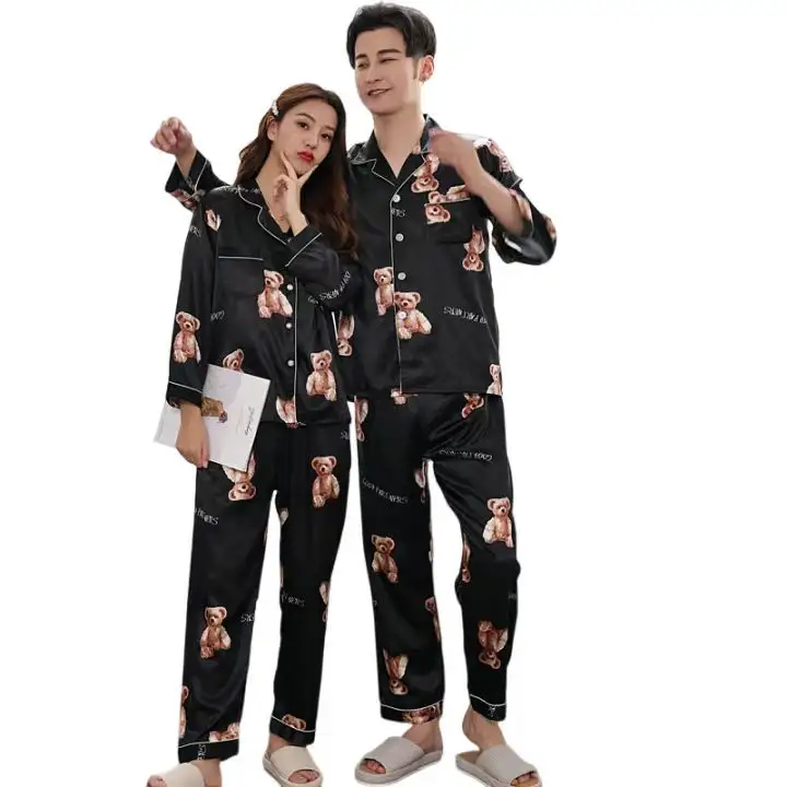 Pyjamas deux pièces pour femmes Pyjamas en satin de soie Vêtements de nuit Pyjamas assortis pour couples Pyjamas pour couples Pyjamas en soie
