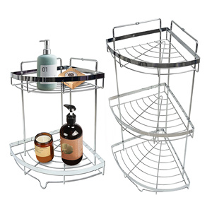 3 Tiers Triangle Design Household Storage Rack <strong>Standing</strong> Bathroom Corner Shelf Chrome Metal Wire Corner <strong>Shower</strong> <strong>Caddy</strong> - Product Image 1