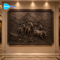 Sculpture murale en bronze personnalisée représentant un cowboy occidental, scène de ranch équestre en cuivre, art mural pour la décoration du hall d'hôtel