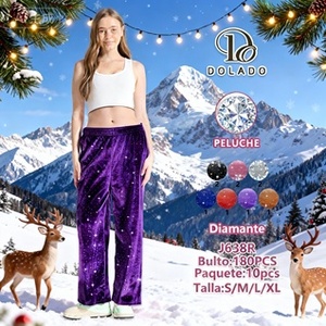 Pantalones Anchos de Terciopelo para Mujer, Cintura Alta, Largos, con Estampado de Puntos de Lentejuelas, Corte Holgado, Casuales, de Invierno, 100% Poliéster - Product Image 3