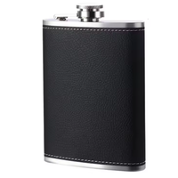Gourde à alcool portable en cuir PU noir 8OZ, flacons à whisky en acier inoxydable, bouteilles à vin de voyage en plein air, pot