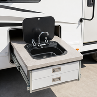 Évier de cuisine moderne Thsink pour camping-car, caravane, fourgonnette, simple bac carré, un trou, en acier inoxydable léger, verre trempé