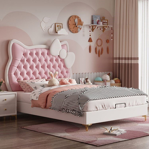 Lit en cuir rembourré rose <span class=keywords><strong>avec</strong></span> tête de lit Hello Kitty, cadre de lit style princesse <span class=keywords><strong>avec</strong></span> tiroirs pour chambre de fille - Product Image 3