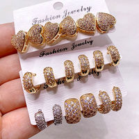 Boucles d'oreilles tendance en gros, plaqué or, zircon cubique, pavé, ensemble créoles, luxe minimaliste, pour le quotidien, le bureau ou les soirées, pour femmes