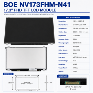 หน้าจอแล็ปท็อป LCD ขนาด 17.3 นิ้ว FHD รุ่น BOE NV173FHM-N41 ความละเอียด 1920x1080 EDP 30 พิน โมดูลจอแสดงผล TFT LCD - Product Image 3