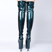 Bottes cuissardes à plateforme de 20 cm/8 pouces, à lacets, à bout ouvert, pour la danse, en cuir verni pailleté turquoise, en PU, pour l'hiver, l'automne et l'été