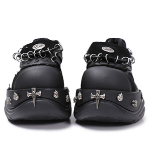 Chaussures <span class=keywords><strong>plateforme</strong></span> gothiques punk pour femmes, décorées de crânes et de chaînes métalliques, baskets compensées à semelle épaisse, chaussures de mode sombre personnalisables - Product Image 2