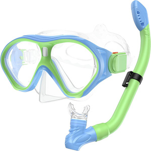 Équipement de plongée pour enfants aux couleurs vives personnalisées, ensemble de tuba pliable en silicone pour enfant avec lentilles en verre, masque à double lentille anti-fuite - Product Image 1