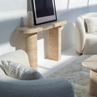 Table console moderne pour salon KUMUSI, table de couloir moderne, plateau en marbre de luxe, beige, travertin, crème, table console en marbre
