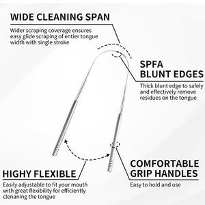 Nettoyant de <span class=keywords><strong>langue</strong></span> en acier inoxydable 100% de qualité médicale, élimination des bactéries, soin buccal, outil de soin des dents, <span class=keywords><strong>grattoir</strong></span> de <span class=keywords><strong>langue</strong></span> - Product Image 2