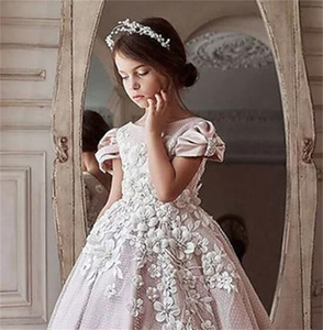 Principessa a maniche corte soffice Tulle bianco lungo abito da ragazza fiore carino matrimonio piccoli abiti da ballo comunione per bambini - Product Image 3