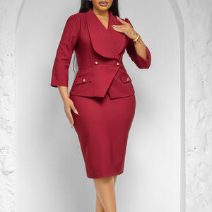 D604 Custom LOGO Career Dresses Big Collar 3/4 Sleeve Slim Waist Office Lady Dress Elegant African Dresses for Women <strong>Clothing</strong> - Product Image 4