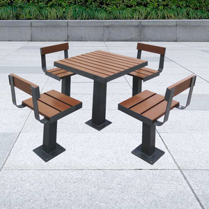 Juego de Mesa y Sillas de Acero para Patio de 4 Asientos Banca de Parque Restaurante Muebles de Exterior de Metal y Madera de Teca - Product Image 1