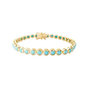 Hot selling Indian 18K gold plated 925 sterling silver turquoise tennis bangle bracelets