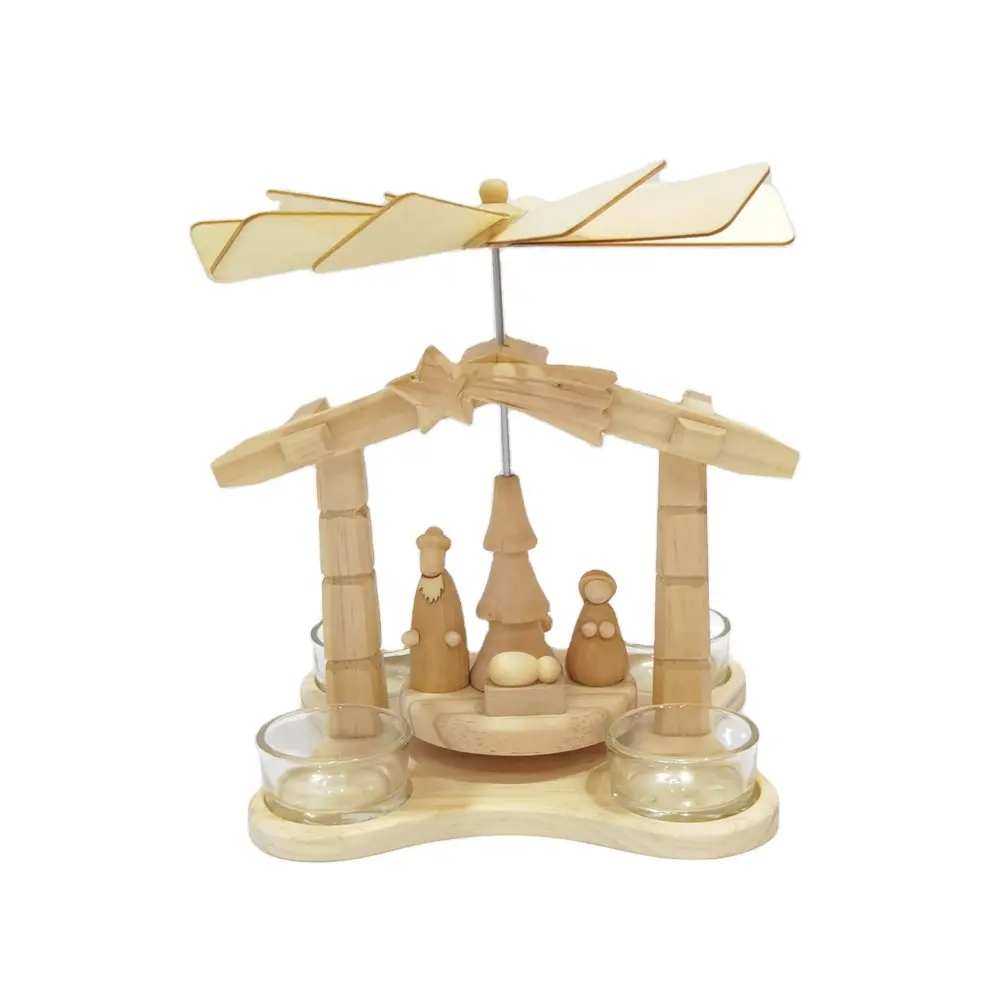 Decoration German Traditional Christmas Pyramid Decoration With Nativity Set Wood Craft Patterns With Tealight Holders
