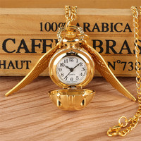 Montre de poche pendentif boule de Snitch dorée, cadeaux pour enfants, collier à quartz, horloge, montre de poche mignonne et adorable, cadeau de Noël pour homme