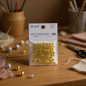 Borchie a corona in metallo ILAN 6x6mm placcate oro per accessori artigianali - Product Image 3