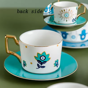 High Quality Custom Porcelain Tea Cups Saucers Big-Eyed Milk Mug Trendy High-End Business Gift Eco-Friendly Dishwasher Safe - Product Image 3