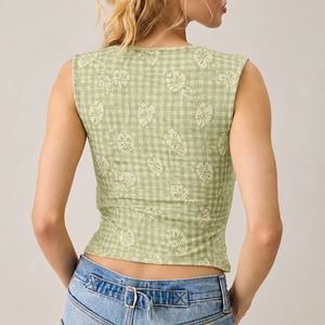 Camisetas sin mangas personalizadas de verano, casuales, con cuello en V profundo, estampadas, de manga corta, de alta calidad, de viscosa, para mujer. - Product Image 3