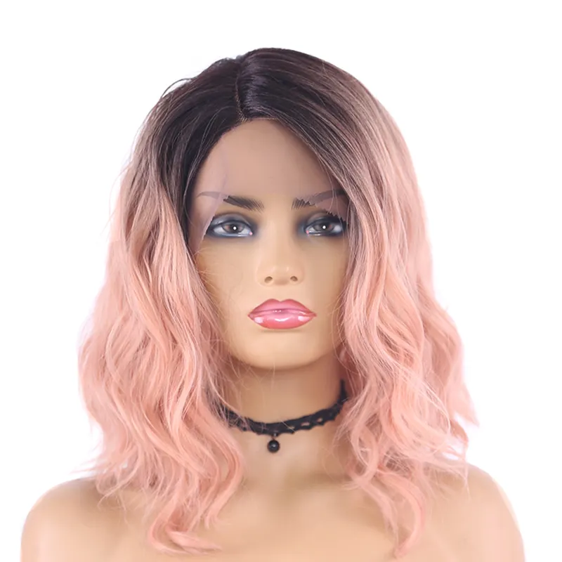 X-TRESS ombre pink colored synthetic hair lace front wigs high temperture fibre natural curly hair wigs for black women