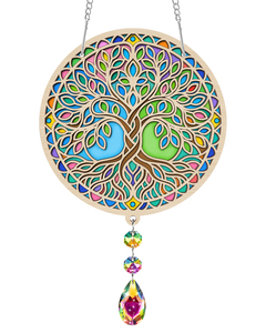 Colorido Árbol de la Vida de Madera para Colgar en la Pared con Cristales Colgantes, Pieza de Arte Decorativa - Product Image 1
