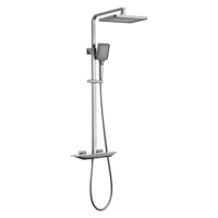 Ensemble de douche gris anthracite avec grande étagère de rangement, colonne de douche murale carrée avec douchette à effet pluie pour la rénovation de salles de bain d'hôtel