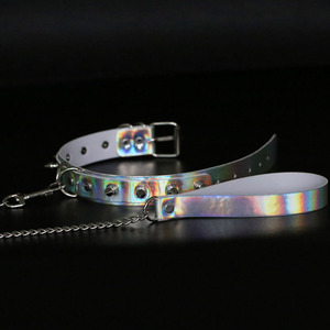 Rivet cuir Laser <span class=keywords><strong>collier</strong></span> ras du cou BDSM Bondage <span class=keywords><strong>collier</strong></span> avec chaîne en métal <span class=keywords><strong>laisse</strong></span> de chien femmes chambre bijoux de mode - Product Image 2