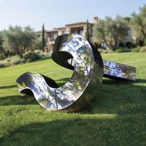 Escultura Abstracta de Cinta de Acero Inoxidable Pulido con Acabado Espejo, Gran Escultura Moderna de Metal para Exteriores, Estatua Artística de Bucle para Decoración de Jardín, Parque y Paisaje - Product Image 2