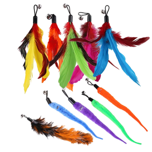 Set mit 12 Stück Katzen feder spielzeug & 2 einziehbarer Zauberstab 10 Ersatz lebensechte Federn Interaktives Spielzeug für Haustier bewegungen - Product Image 4