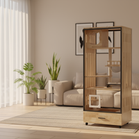 Villa pour chat panoramique moderne de luxe en bois, mobilier pour animaux de compagnie, cage intérieure compacte avec espace toilette, idéale pour petite maison, bureau ou hôtel
