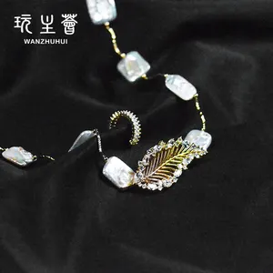Collar de perlas blancas chapadas en oro de 14k, conjunto de joyería de lujo, pendientes de plata