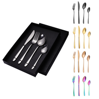 En gros, Ensemble de couverts de table et de cuisine en acier inoxydable doré, style minimaliste, finition poli miroir, comprenant cuillères de table royales et cuillères à steak
