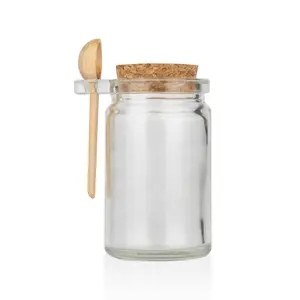 100ml 150ml 200ml 250ml 300ml Pot en verre transparent pour la maison avec couvercle en bois et cuillère pour le stockage des bonbons aromathérapie liège épices